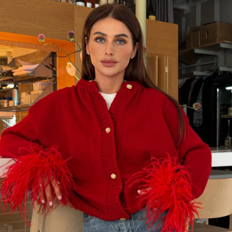 Damen lässige Strickjacke mit dekorativen Fransen und hochwertigen Knöpfen Drune