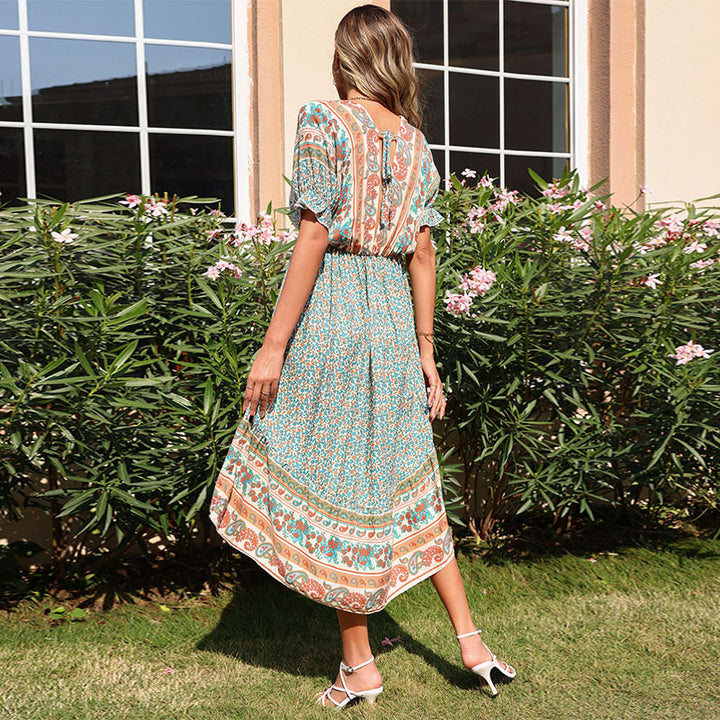 Damen Leichtes Midikleid mit Paisley‑Print, elastischer Taillenpartie und asymmetrischem Saum Drune