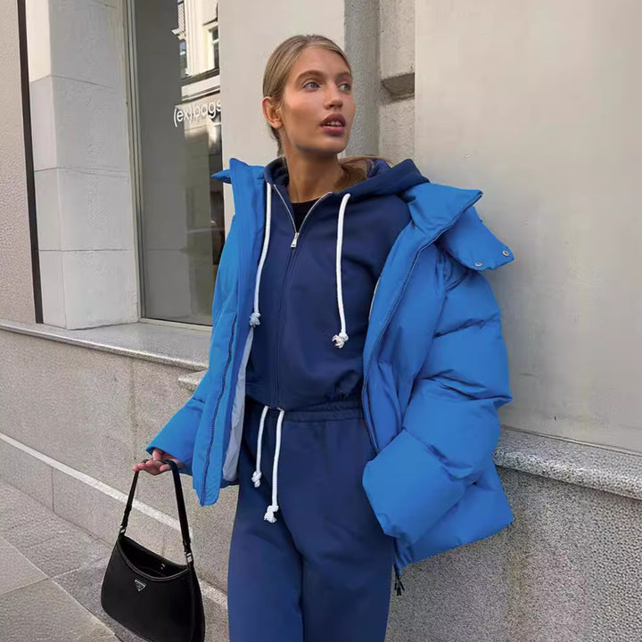 Damen sportliche Daunenjacke mit hohem Kragen und voluminösem Schnitt Drune