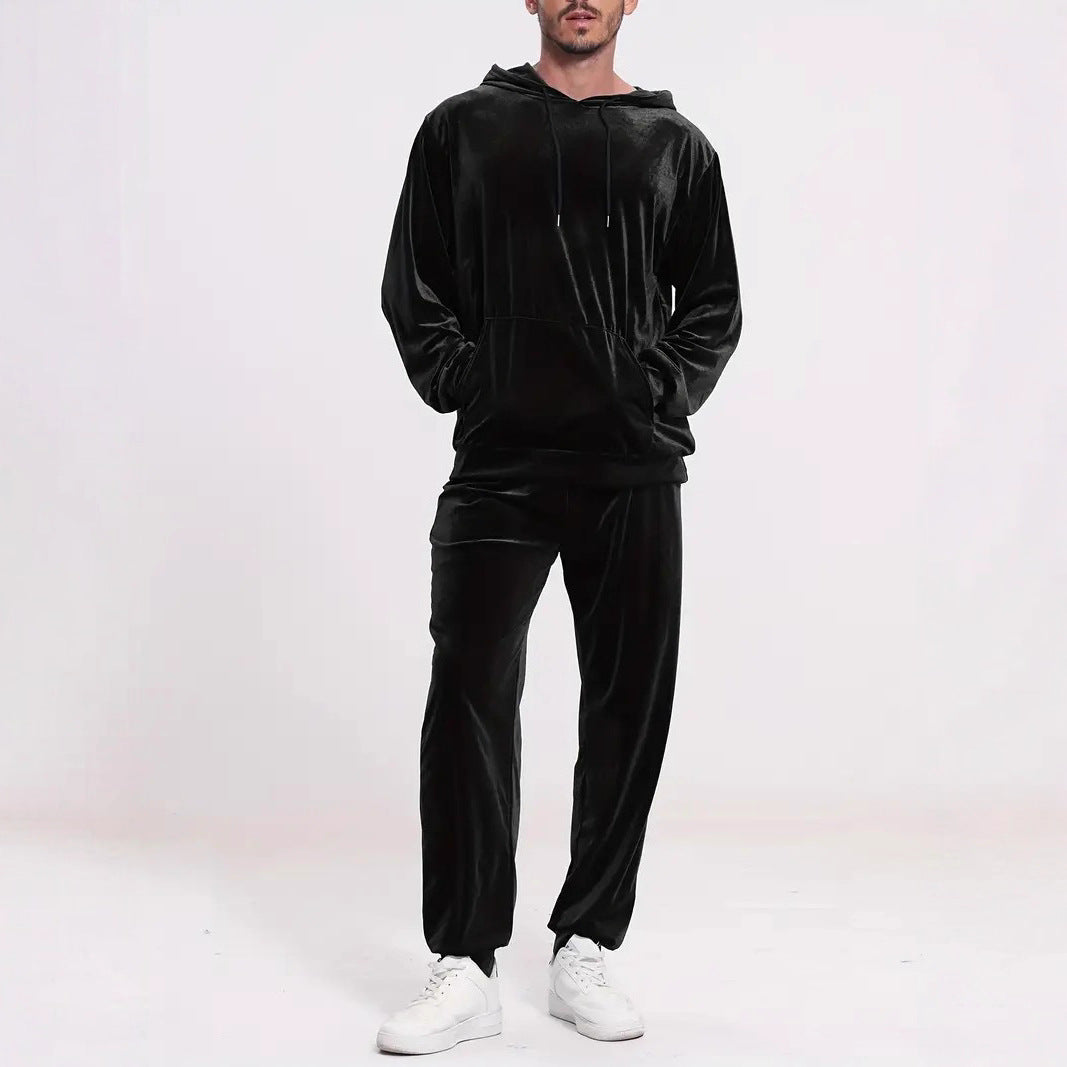 Herren nan Velours-Freizeitanzug mit Kapuzenpullover und lässiger Jogginghose Drune