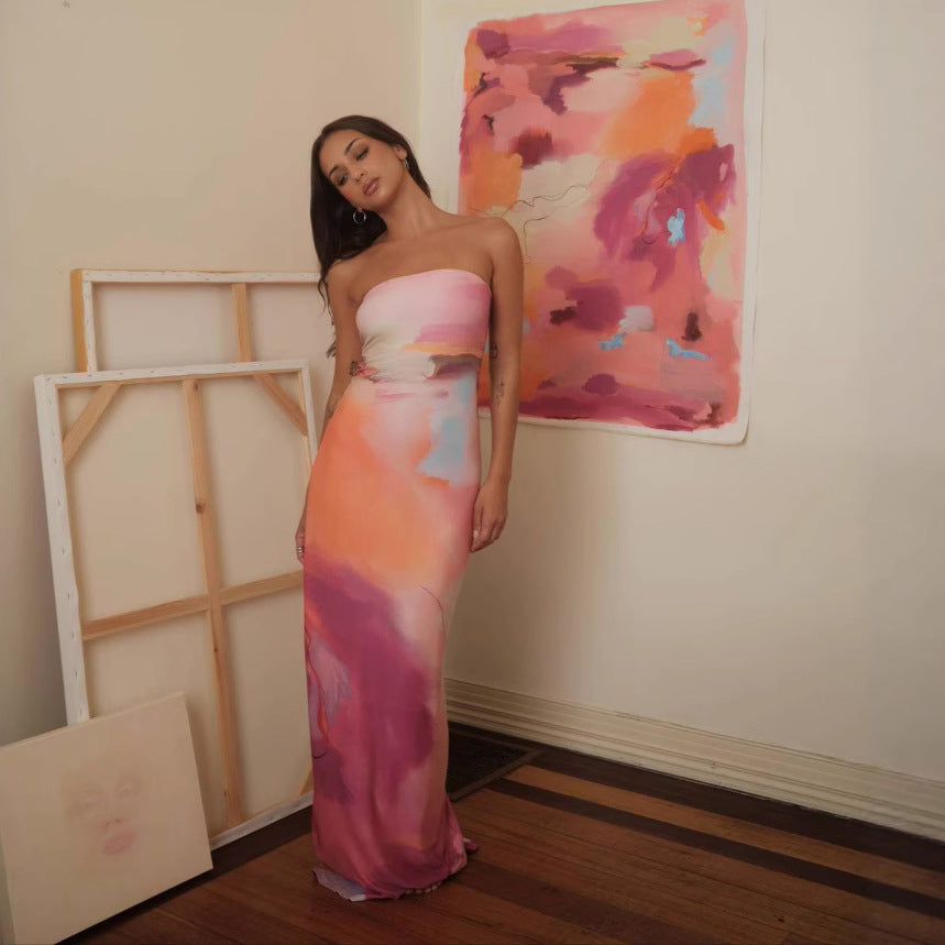 Damen figurbetontes Sommerkleid im Aquarell-Design Drune
