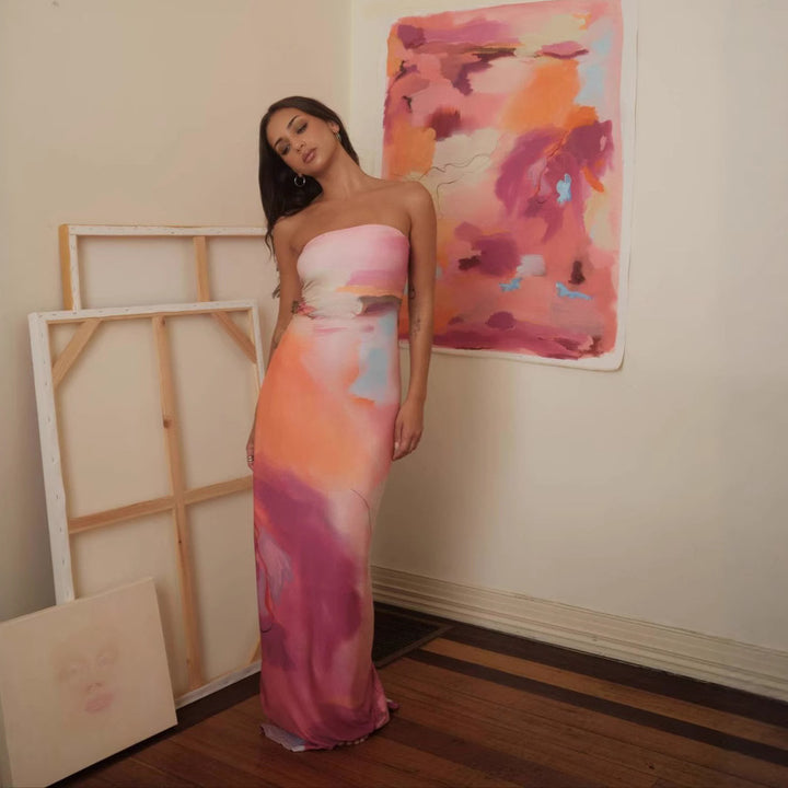 Damen figurbetontes Sommerkleid im Aquarell-Design Drune