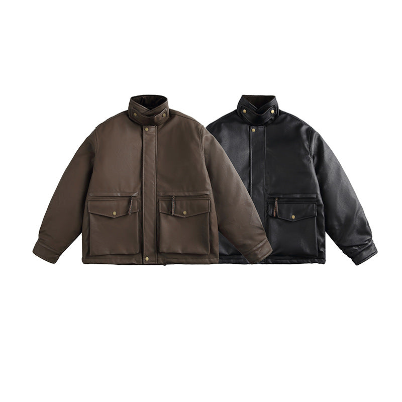 Herren Boxy‑wattierte Utility‑Blousonjacke mit hohem Stehkragen und aufgesetzten Pattentaschen Drune