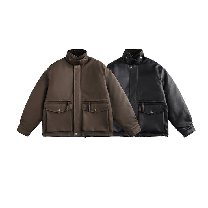 Herren Boxy‑wattierte Utility‑Blousonjacke mit hohem Stehkragen und aufgesetzten Pattentaschen Drune