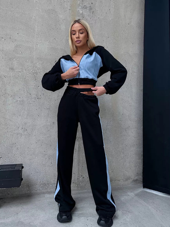 Damen Sportliches Zweiteiler-Set mit Crop-Top und weitem Schnitt Drune