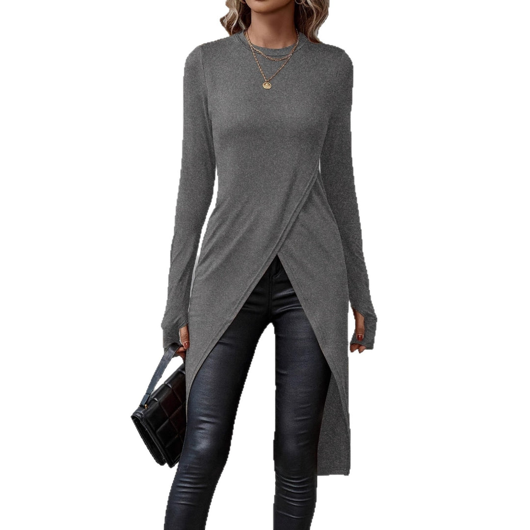Damen asymmetrisches Longshirt mit eleganter Wickeloptik Drune