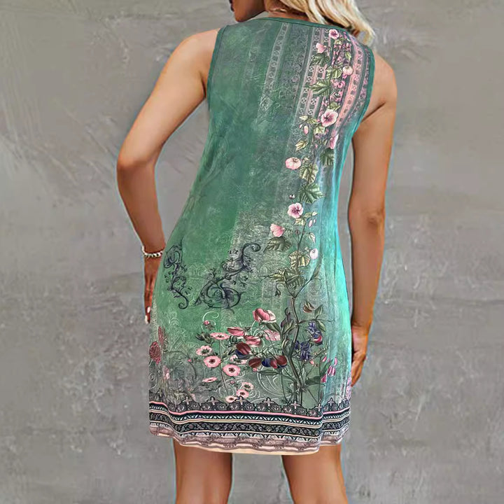 Damen lässiges Sommerkleid mit Knopf-Details und V-Ausschnitt Drune