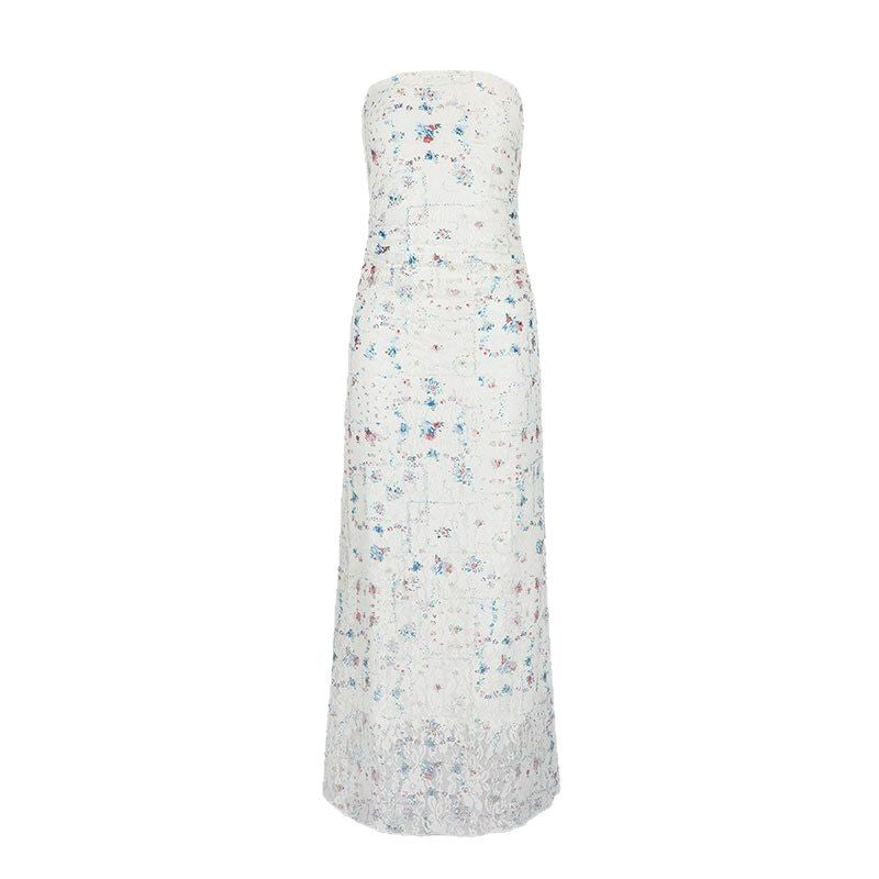 Damen Maxikleid im romantischen Spitzen-Look mit floralen Mustern Drune