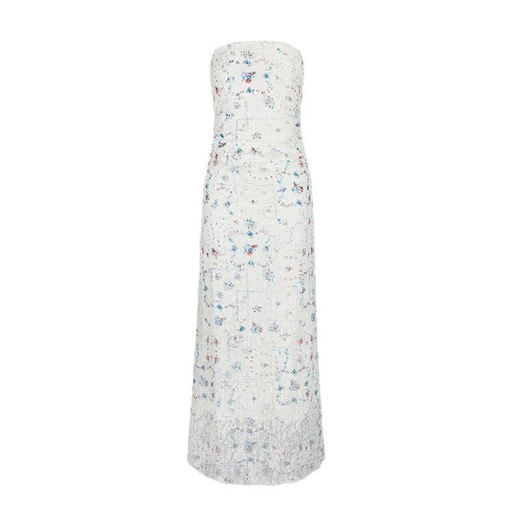 Damen Maxikleid im romantischen Spitzen-Look mit floralen Mustern Drune
