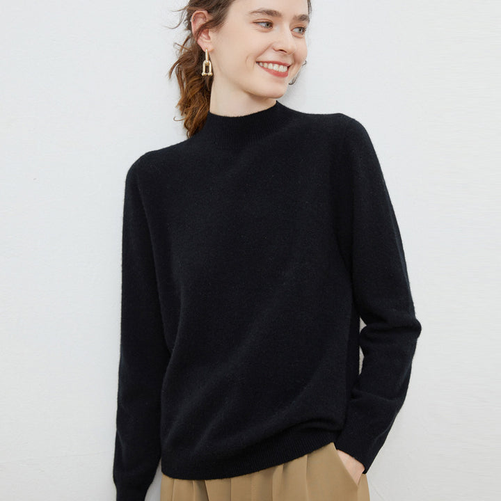 Damen weicher Feinstrick-Mockneckpullover mit Angora‑Look und legerer Silhouette Drune