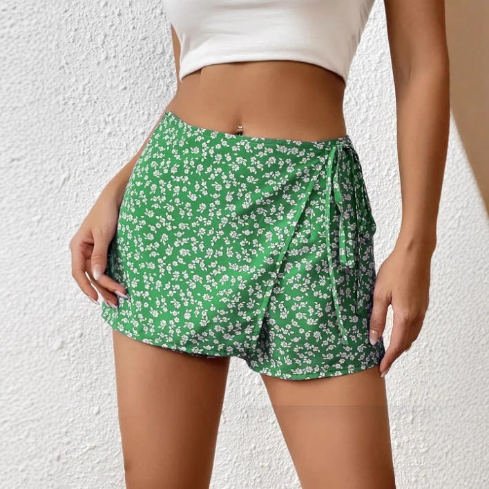 Damen Modische Shorts mit Blumendruck und elastischem Bund Drune