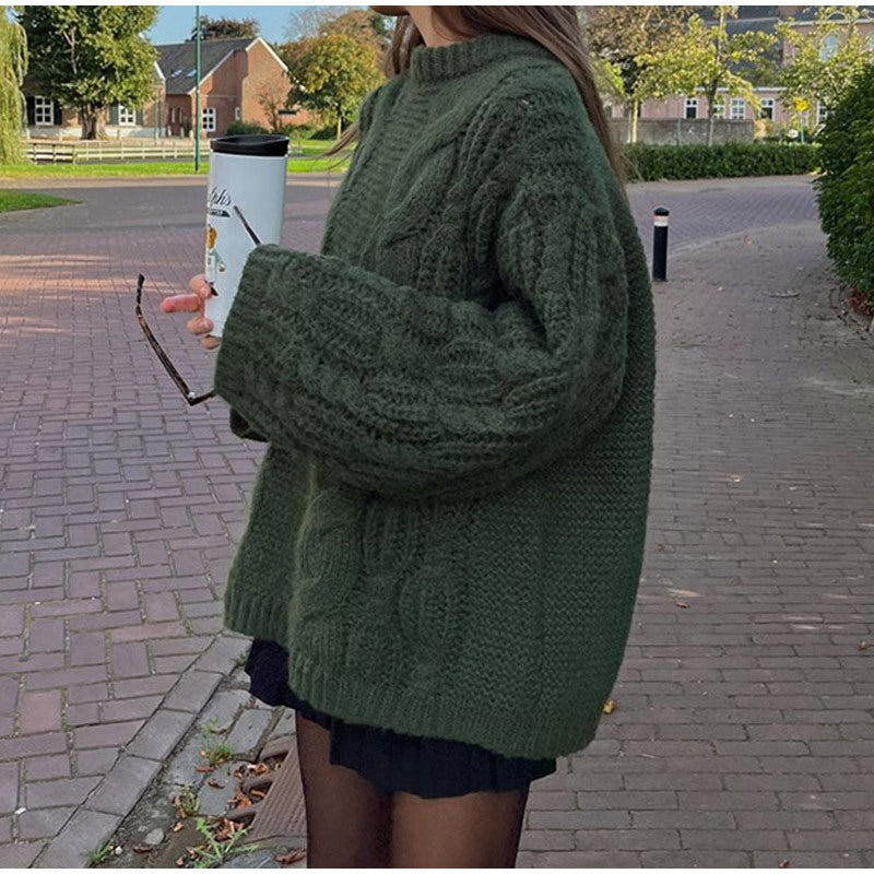 Damen Großer Strickpullover mit Zopfmuster Drune