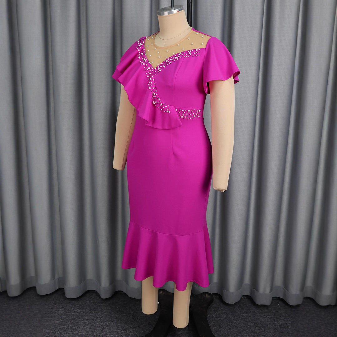 Damen figurbetontes Abendkleid mit asymmetrischem Rüschendetail und elegantem Wasserfallausschnitt Drune