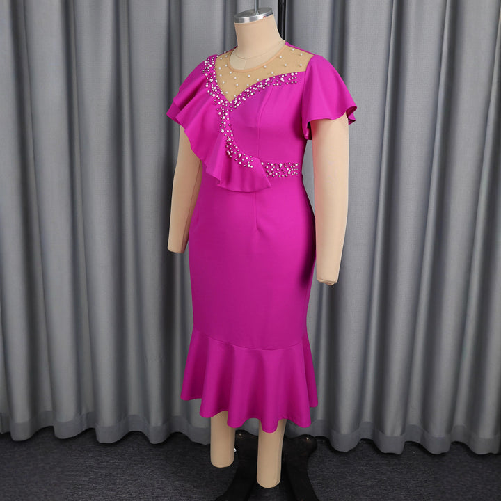 Damen figurbetontes Abendkleid mit asymmetrischem Rüschendetail und elegantem Wasserfallausschnitt Drune