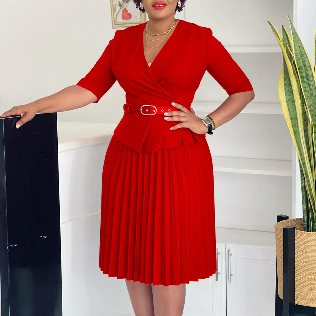 Damen Faltendes Kleid mit tailliertem Oberteil und abnehmbarem Gürtel Drune
