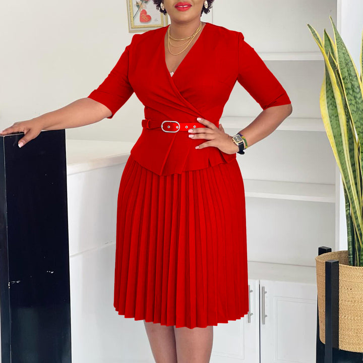 Damen Faltendes Kleid mit tailliertem Oberteil und abnehmbarem Gürtel Drune
