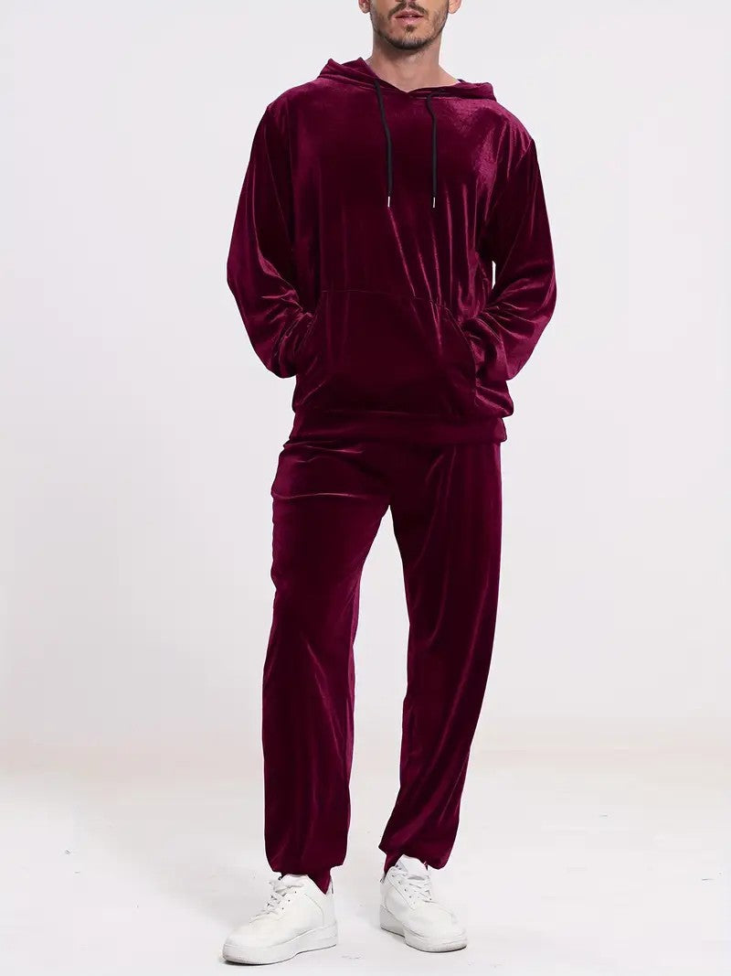 Herren nan Velours-Freizeitanzug mit Kapuzenpullover und lässiger Jogginghose Drune