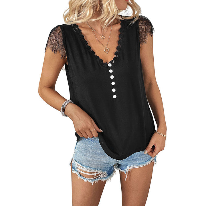 Damen Top mit elegantem Spitzenabschluss und Knopfleiste Drune