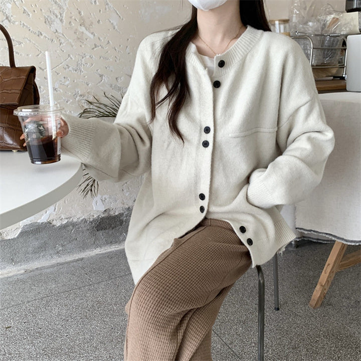 Damen lässiger Strickcardigan mit feiner Textur und praktischen Knopfdetails Drune