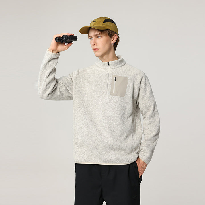 Herren Halbzip-Fleecepullover mit Brustreißverschlusstasche und Stehkragen Drune