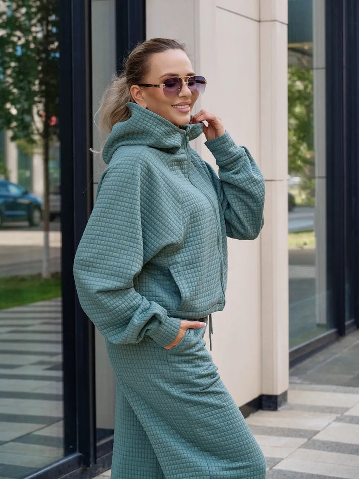 Damen bequemer Kapuzenpullover mit weitem Hosenanzug Drune