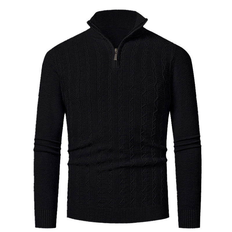 Herren Enganliegender Halbzip-Strukturpullover aus Merino‑Mix mit Zopfmuster und Stehkragen Drune