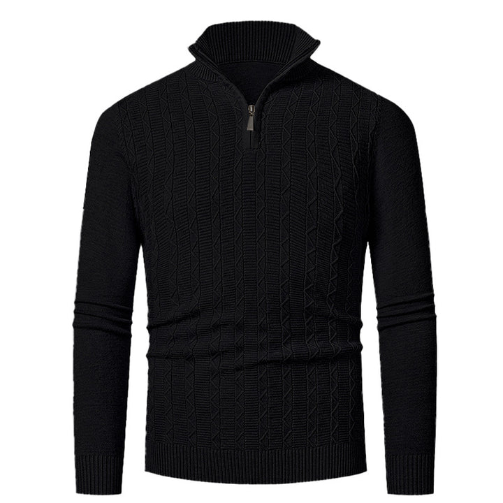 Herren Enganliegender Halbzip-Strukturpullover aus Merino‑Mix mit Zopfmuster und Stehkragen Drune