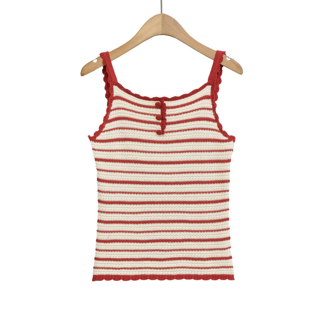 Damen leichtes Stricktop mit fröhlichem Streifenmuster und dekorativem Träger Schnitt Drune