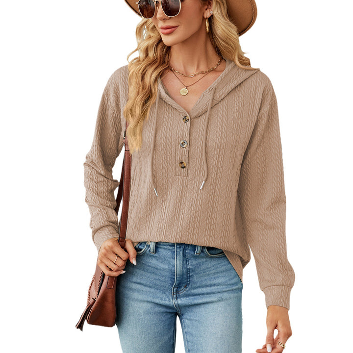 Damen lässiger Kapuzenpullover mit strukturierter Oberfläche und Knopfdetails Drune