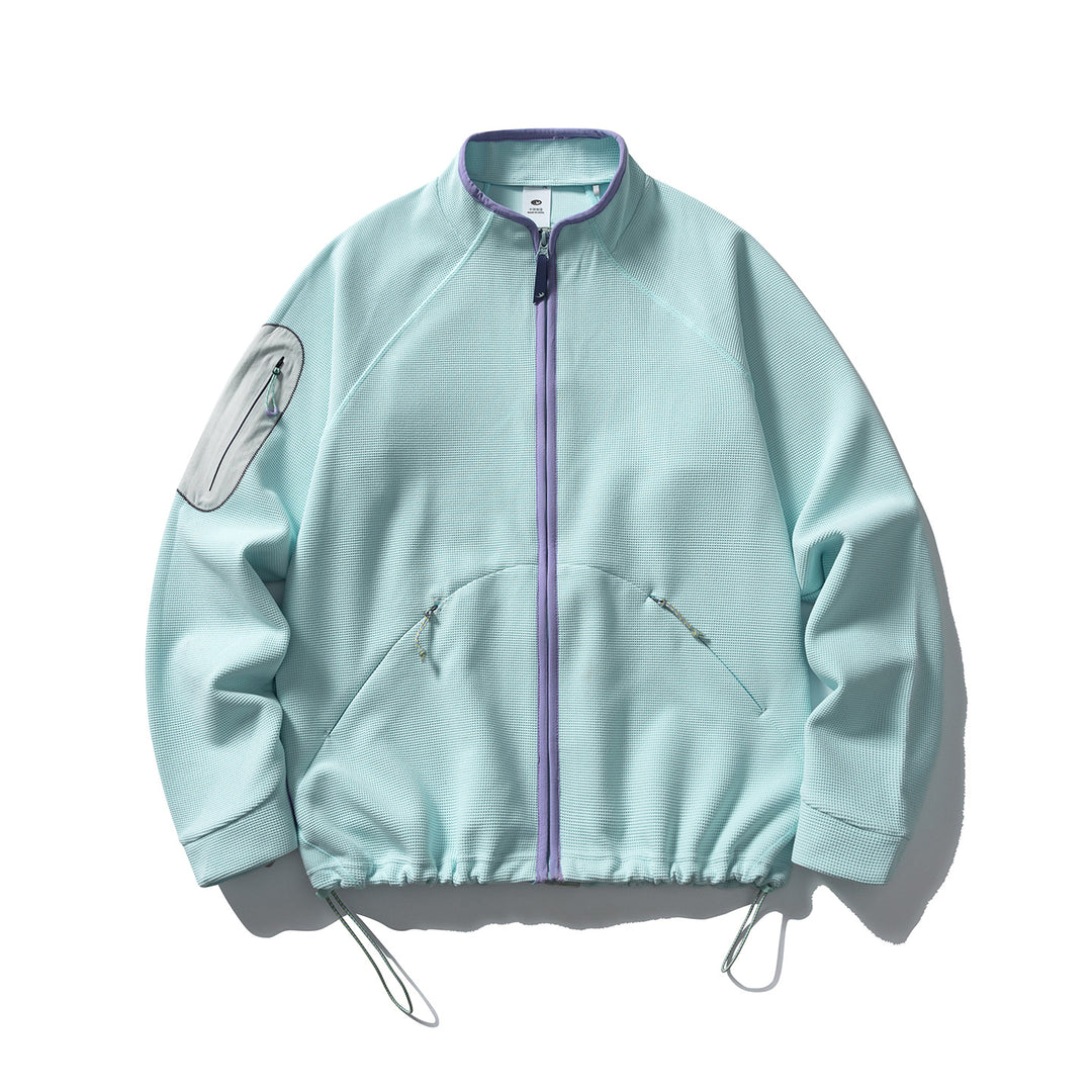 Unisex Struktur-Fleecejacke mit Reißverschluss, Ärmeltasche und Kordelzug Drune