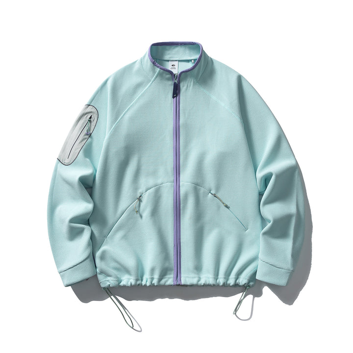 Unisex Struktur-Fleecejacke mit Reißverschluss, Ärmeltasche und Kordelzug Drune