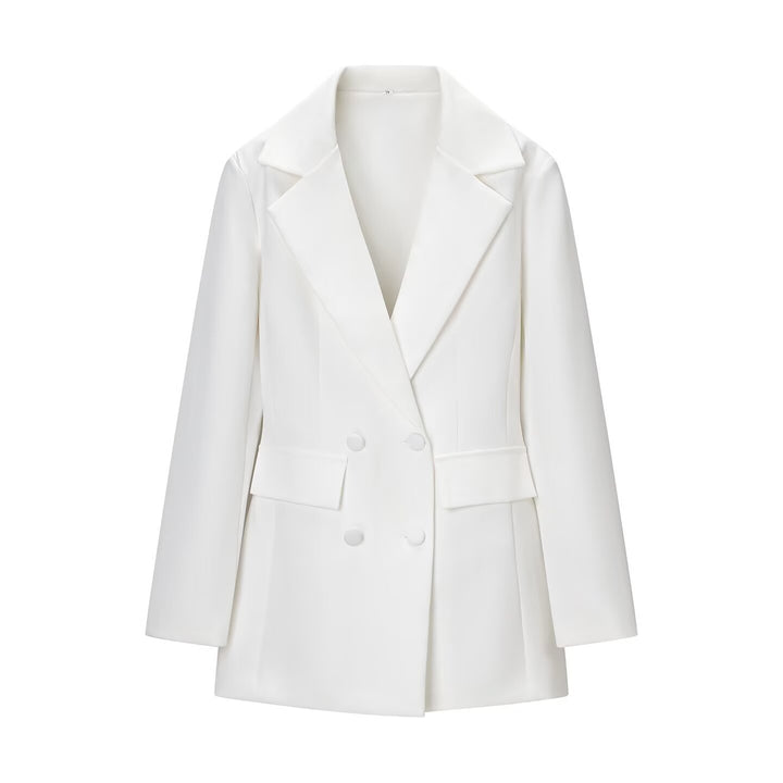 Damen Doppelreihiger Longline-Blazer mit Taillenabnähern und Pattentaschen Drune
