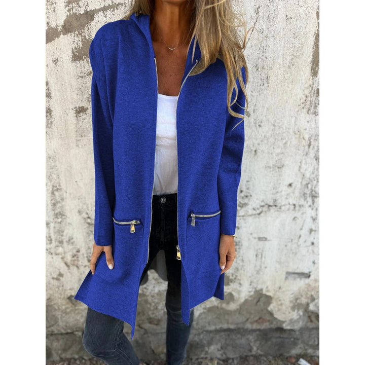 Damen Kapuzen-Longcardigan mit durchgehendem Reißverschluss und Ziertaschen Drune