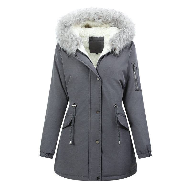Damen Winterparka mit abnehmbarer Kunstfellkapuze und taillierender Kordelzug Drune
