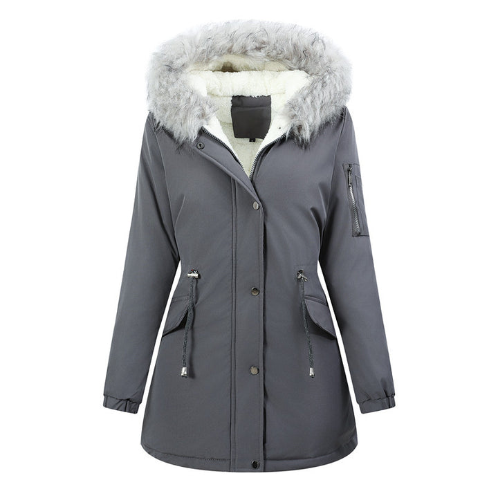 Damen Winterparka mit abnehmbarer Kunstfellkapuze und taillierender Kordelzug Drune