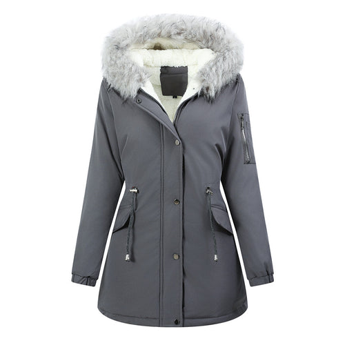 Damen Winterparka mit abnehmbarer Kunstfellkapuze und taillierender Kordelzug Drune