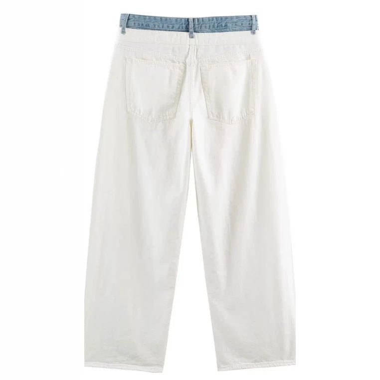 Damen Hochtaillierte Culotte-Hose mit weitem Bein und dekorativem Taillengürtel Drune