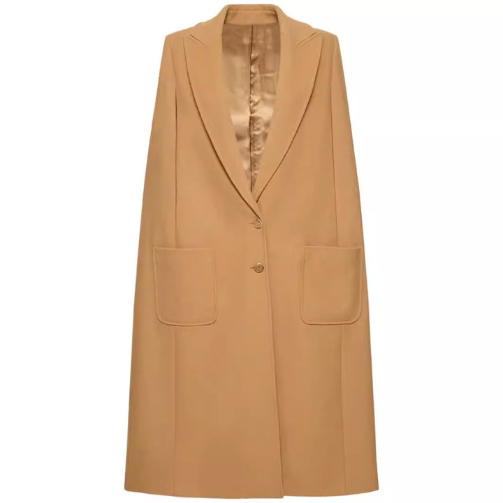 Damen Cape-inspirierter Maxilanger Mantel aus Wollmix mit schmalem Revers Drune