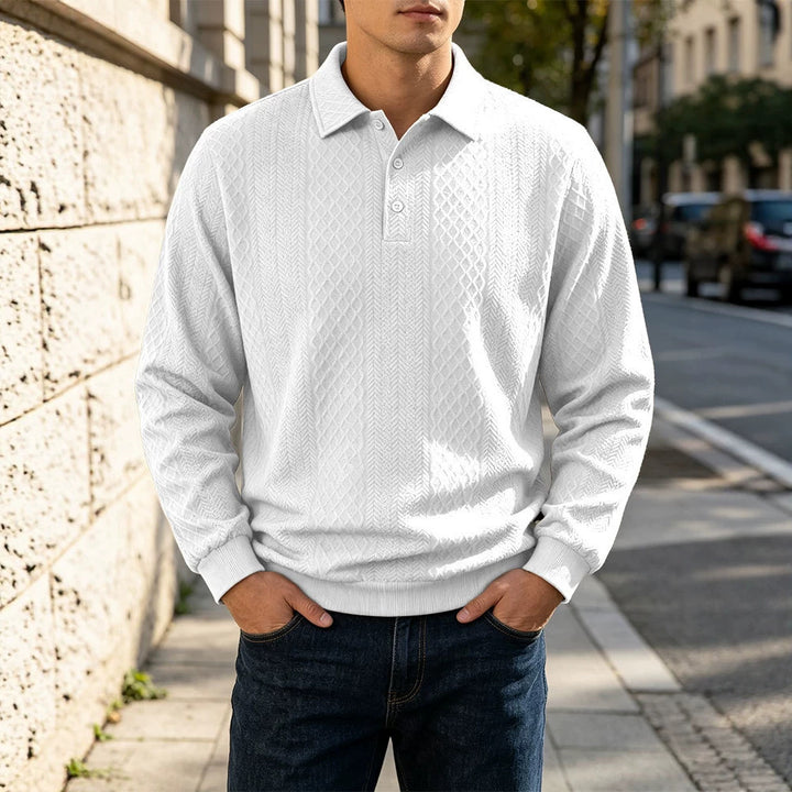 Herren Feinstrick-Poloshirt mit Zopfmuster und gerippten Bündchen Drune