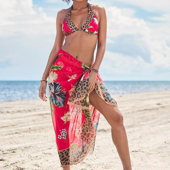 Damen Strandsarong mit buntem Floral- und Tierprint Drune