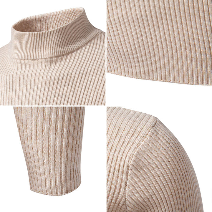 Herren Rippstrick-Mockneck-Pullover schmaler Schnitt thermischer Feinstrick Drune