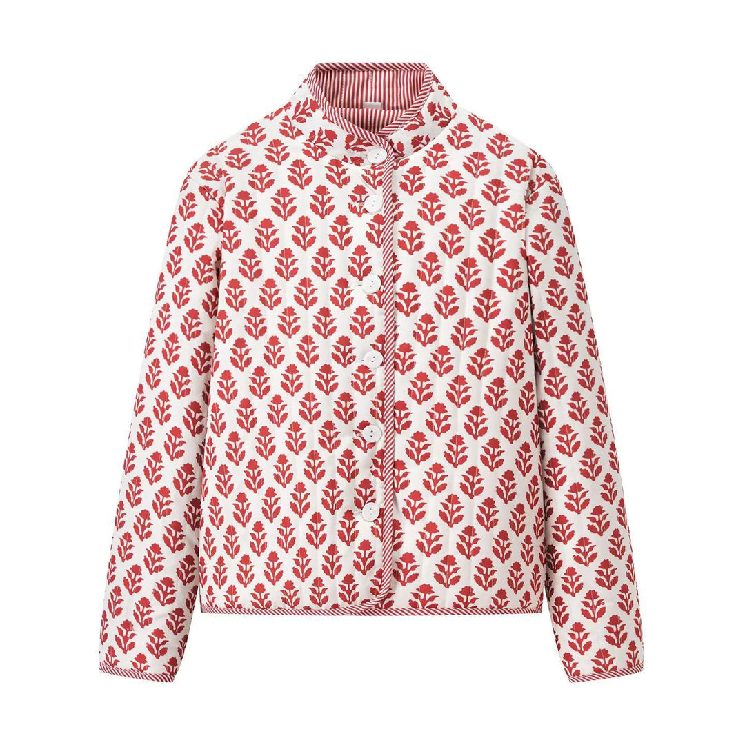 Damen gesteppte Blousonjacke mit floralem Muster und praktischen Knöpfen Drune