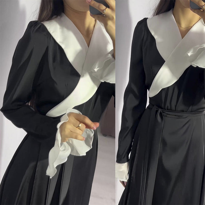 Damen Maxikleid mit eleganten Volantärmeln und Wickelgürtel Drune