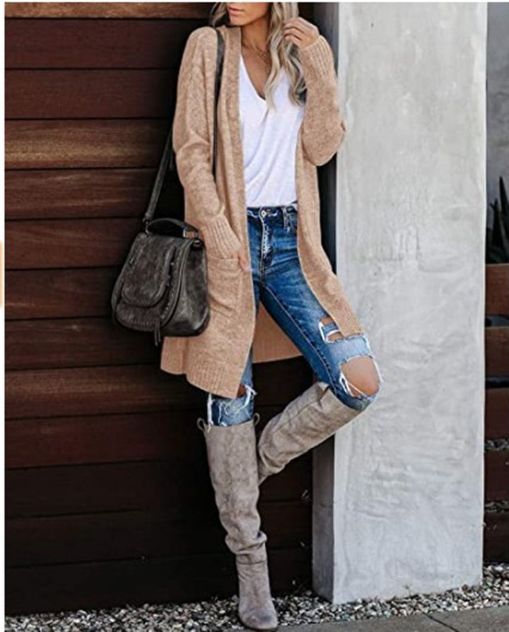 Damen Langer Strickcardigan mit offener Vorderseite und kuscheliger Textur Drune