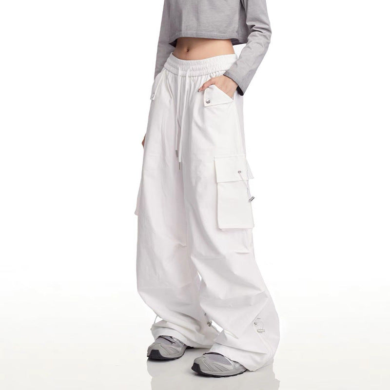 Damen Modische Cargo-Hose mit Seitentaschen und verstellbarem Bund Drune