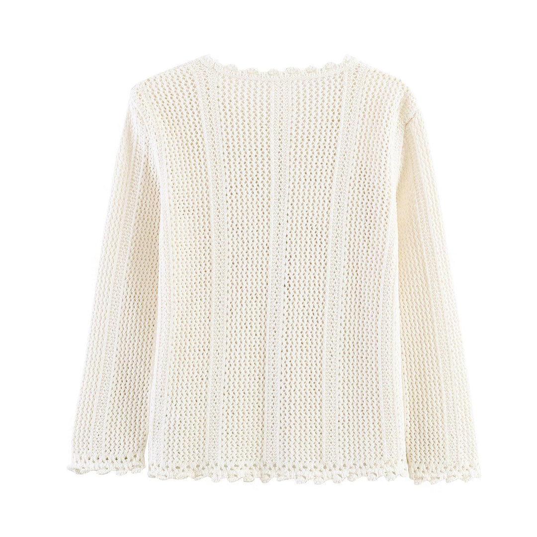 Damen Offener Häkel-Cardigan mit V-Ausschnitt und Wellenkante Drune