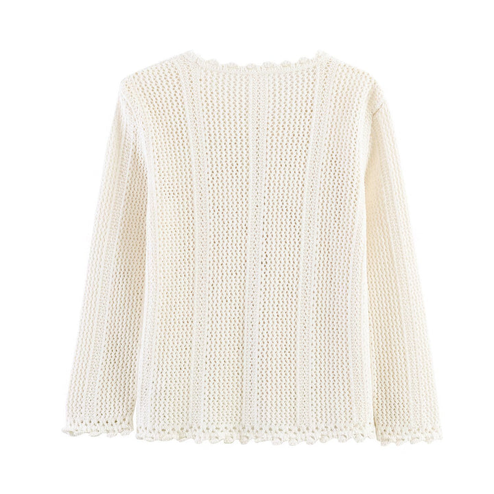 Damen Offener Häkel-Cardigan mit V-Ausschnitt und Wellenkante Drune