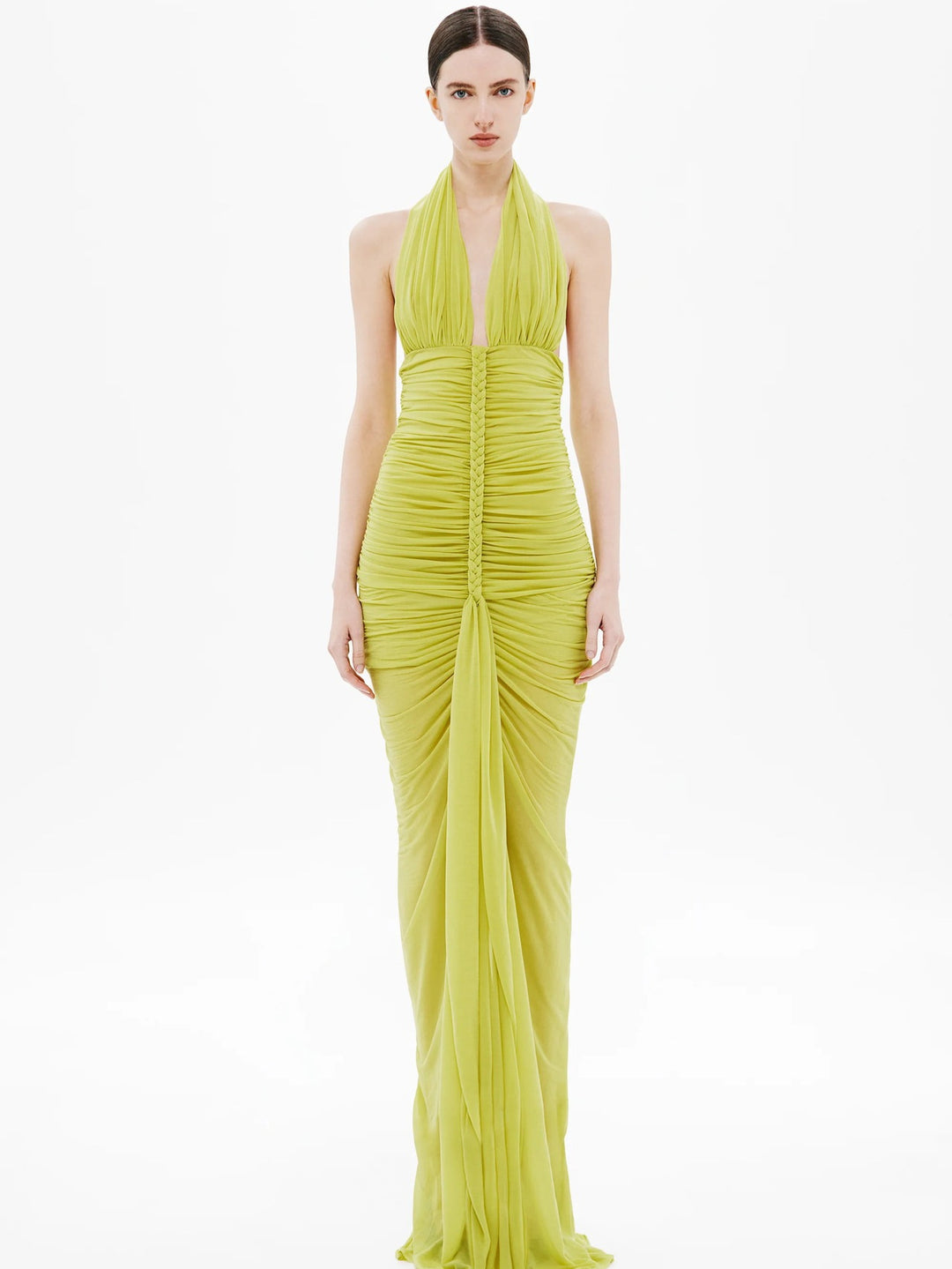 Damen Exquisites gerafftes Maxikleid mit tiefem V-Ausschnitt und eleganten Drapierungen Drune