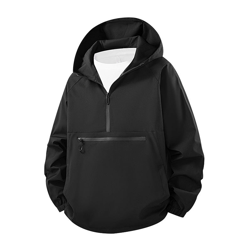 Unisex Leichter wasserabweisender Kapuzen‑Anorak mit Halbzip und Front‑Reißverschlusstasche Drune