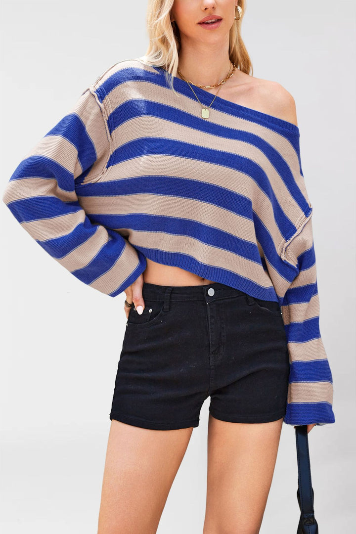 Damen lässiger gestreifter Pullover im cropped Schnitt Drune